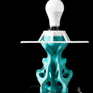 A contemporary LED lamp featuring a unique geometric base and sleek modern aesthetics, suitable for stylish home decor.