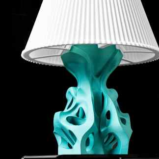 Unique 3D-printed lamp with modern design and organic base, highlighting innovative 3D printing technology for home decor.