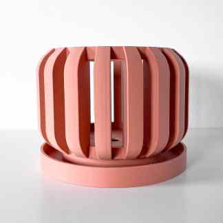 3D-printed geometric pink lamp with modern aesthetic, perfect for contemporary decor.