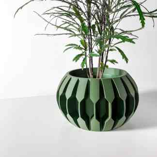 3D printed geometric green flower vase, contemporary home decor, stylish plant holder.