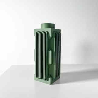 High-quality 3D printed green air purifier with vertical fins for optimal airflow and filtration.