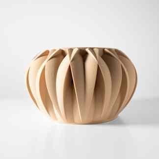 Sleek wooden vase 3D printed design with intricate detailing, ideal for modern decor.