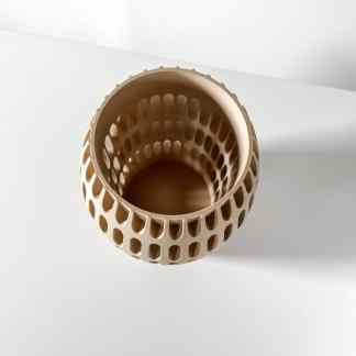 High-quality 3D printed beige hollow cylindrical structure with intricate open lattice design.