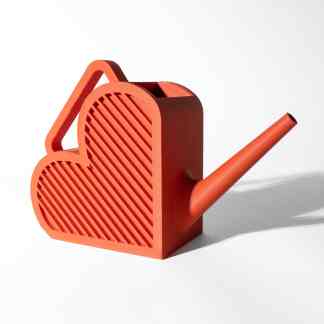 Bright red 3D printed watering can with a modern, minimalist design.