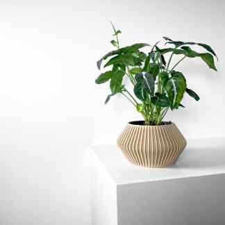 Decorative 3D-printed ceramic vase with geometric ridges, ideal for contemporary interior styling.