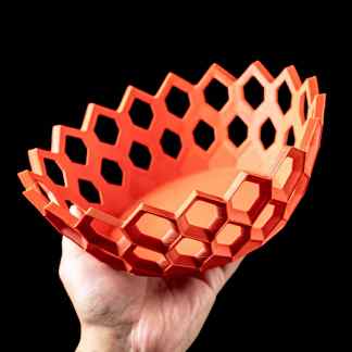 3D printed honeycomb design bowl, innovative additive manufacturing, 3D printing technology.