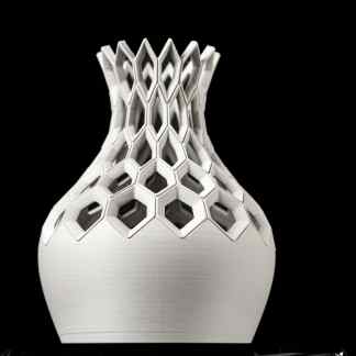 Modern 3D printed vase showcasing intricate honeycomb pattern, perfect for contemporary decor.