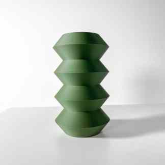 3D printed green geometric vase, ideal for modern home decor and art displays.