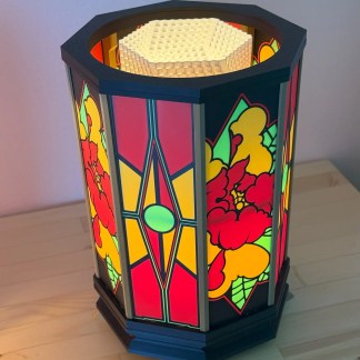 Vibrant stained glass style 3D LED lamp featuring floral artwork for modern home decor.