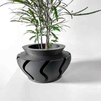 Highly detailed black 3D printed plant pot for modern decor and botanical displays.