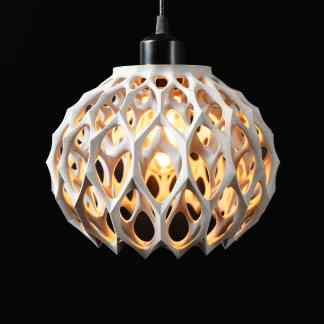 3D printed pendant lamp with unique geometric pattern, perfect for modern interior lighting solutions.