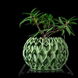3D printed modern plant vase with complex geometric pattern for home decor.