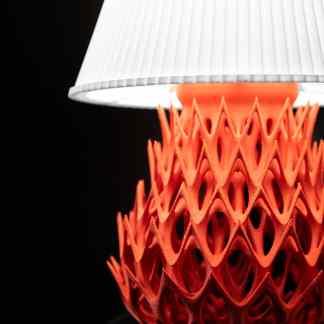 3D printed lamp with intricate lattice design and modern aesthetic, showcasing innovative ADDitive manufacturing technology.