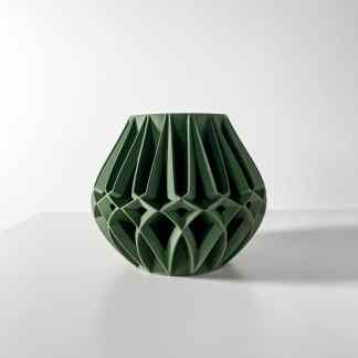 High-quality 3D printed geometric vase in green, artistic and modern home decor piece.