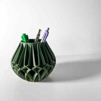 Versatile green 3D-printed paper pen holder for office or desk organization.