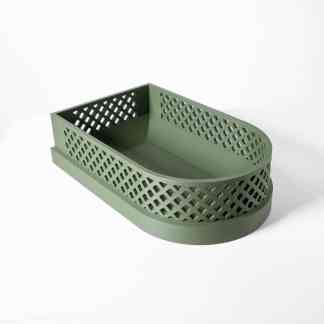 Green 3D printed pen holder with lattice pattern, ideal for desk organization and decor.