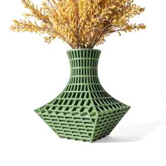 A modern, eco-friendly 3D printed vase featuring a unique lattice structure and artistic design.
