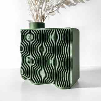 Detailed 3D-printed modern decor vase with intricate wave pattern, perfect for stylish interior spaces.