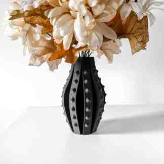 Elegant black 3D printed vase with unique dotted design, perfect for contemporary interior styling.