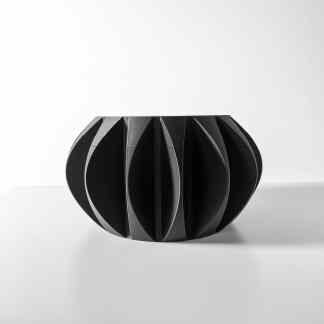 Black 3D printed decorative object with intricate geometric design by AM Square 3D, ideal for stylish interiors.