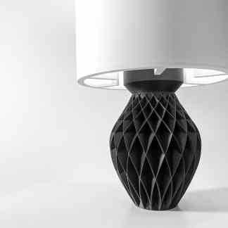3D printed lamp with stylish black geometric base, ideal for contemporary interior decor.