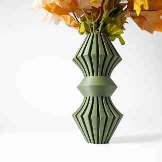 Vase with a unique geometric pattern, 3D printed in green, perfect for contemporary interior decoration.
