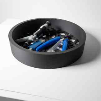 High-quality 3D printed container with office essentials inside.