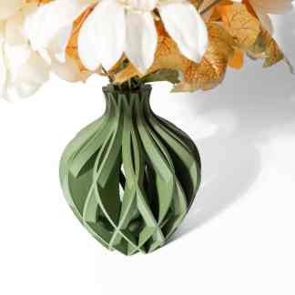 Realistic 3D printed vase with detailed leaf pattern, perfect for home decor or floral arrangements.