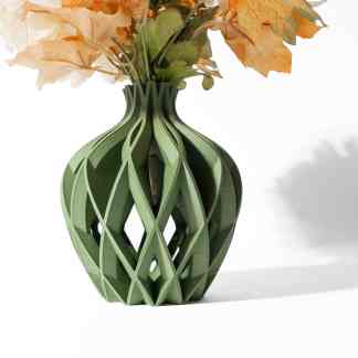 3D printed vase with intricate geometric patterns and autumn foliage for decor.