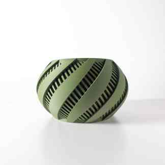 A modern, innovative 3D-printed geometric sphere with intricate slotted design, showcasing advanced 3D modeling and printing technology.
