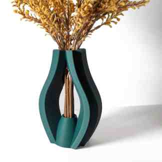 Contemporary 3D printed vase holding dried flowers, ideal for modern interior design.