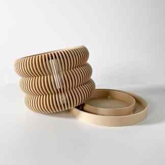 Highly detailed 3D printed wooden basket, modern design, eco-friendly material, for home decor.