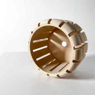 High-quality wooden gear with precise teeth for mechanical applications and 3D printing projects.