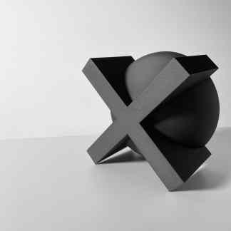 High-resolution black and white 3D printed geometric art piece.