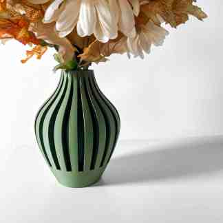Artificial flower arrangement in a sleek 3D-rendered green vase, perfect for contemporary interior decor and decorative purposes.