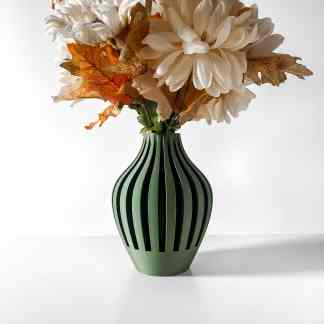 Elegant green 3D-printed vase with floral design, perfect for contemporary home decoration.