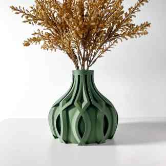 3D printed vase with intricate geometric design and dried floral arrangement for modern home decor.