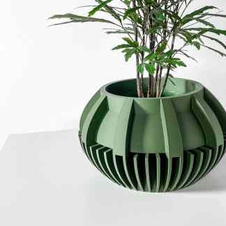 Detailed 3D printed green plant pot featuring an innovative geometric shape for modern decor.
