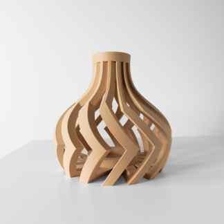 Detailed 3D rendering of a modern wooden geometric vase, showcasing intricate design and craftsmanship.