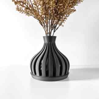 Elegant black 3D printed vase with curved, slatted design for stylish home accents.