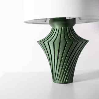 Detailed green 3D-printed table base showcasing advanced additive manufacturing techniques.