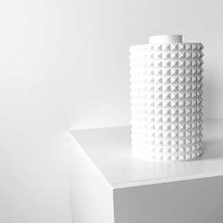 White 3D textured vase with geometric pattern, perfect for contemporary home design.
