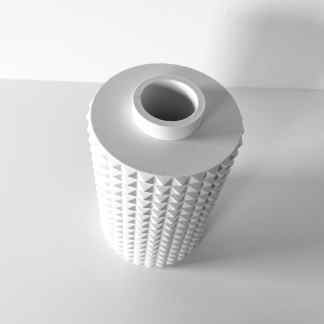 High-resolution 3D printed filter with textured surface for enhanced air purification efficiency.