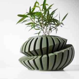 3D printed eco-friendly plant pot with innovative ribbed design and lush greenery.