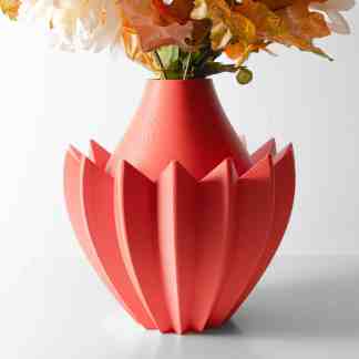 Vase with 3D printing craftsmanship, floral arrangement, modern decor, artistic design.