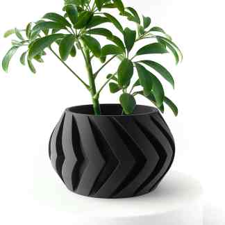 3D printed black geometric plant pot with a stylish modern look, perfect for indoor plants.