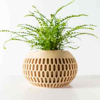 Vase with a honeycomb-like 3D-printed design, showcasing advanced 3D printing technology.
