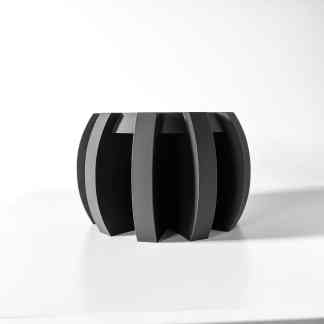 3D printed black sculpture, modern design, innovative art piece by AM Square 3D.