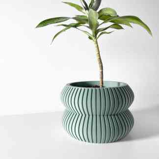 Bright green 3D printed plant pot with textured ribs, perfect for stylish home or office plants.