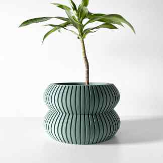 3D printed planter, decorative flower pot, stylish home decor, ribbed design, modern plant container.